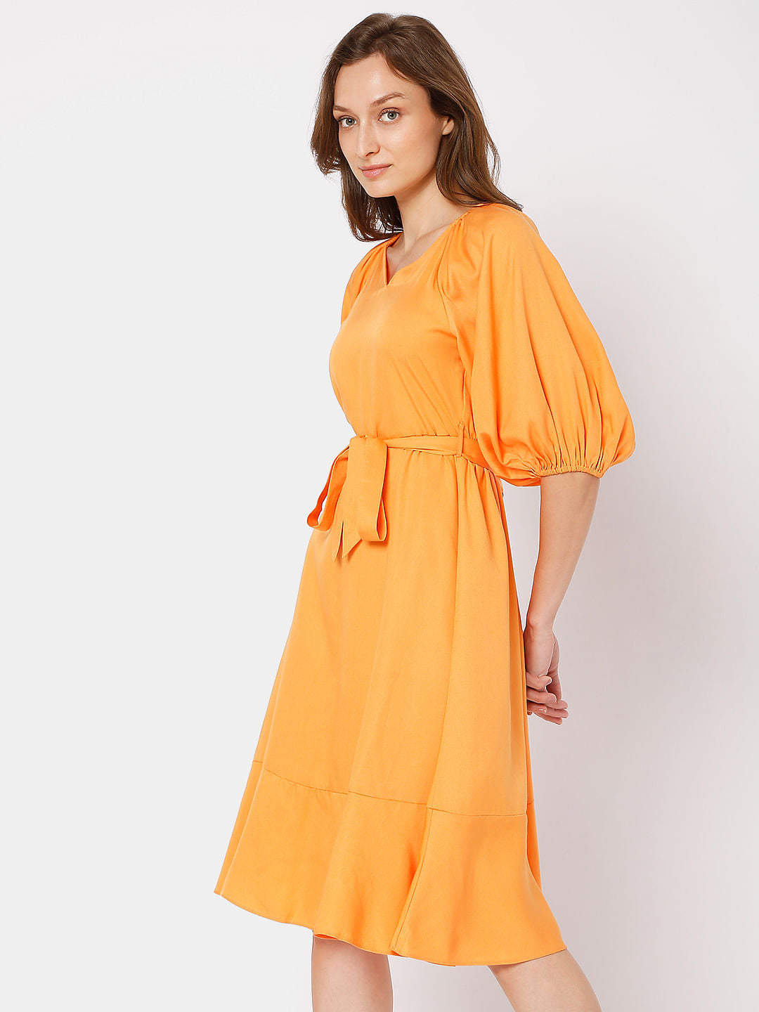 Orange Tiered Midi Dress