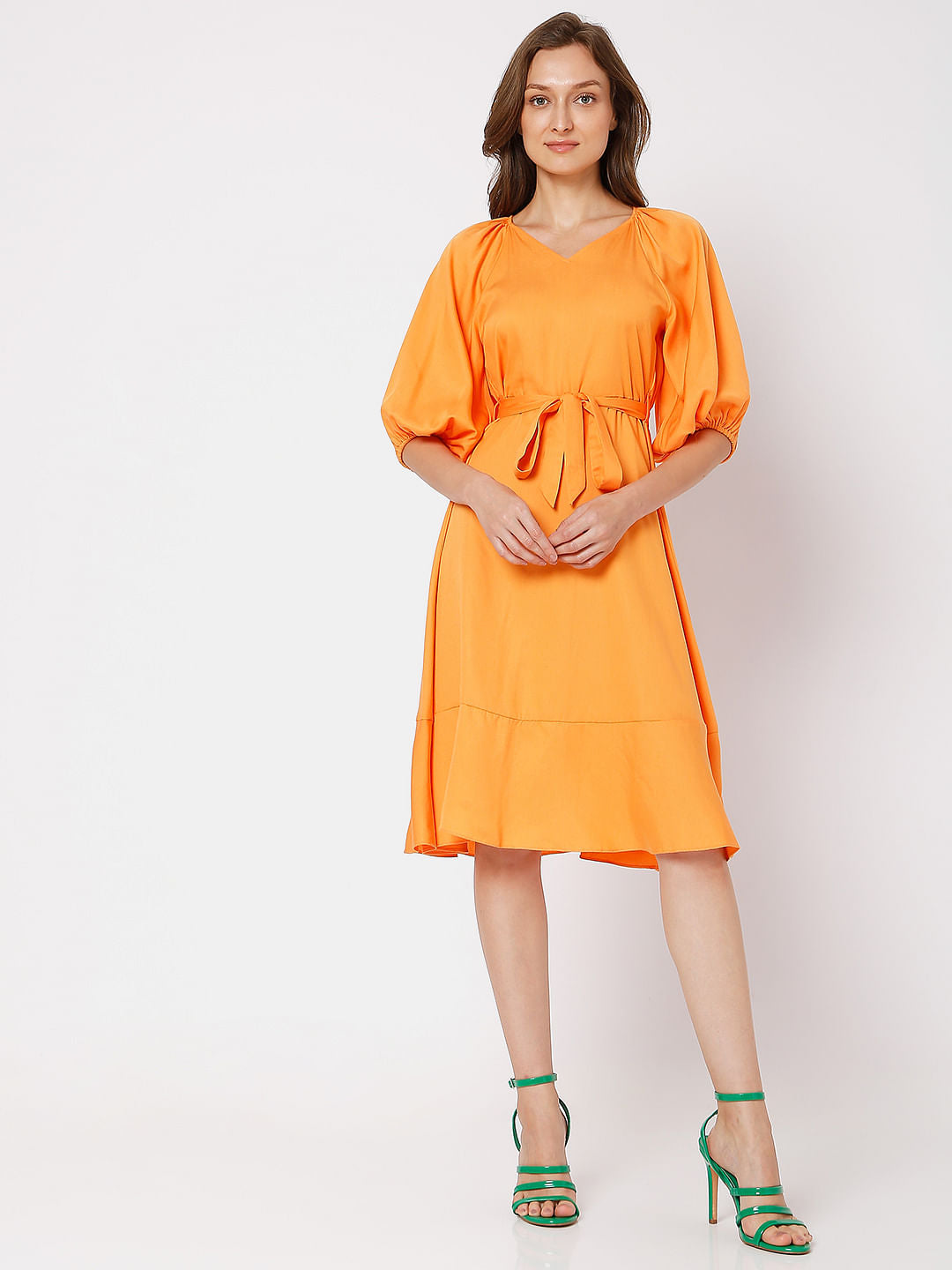 Orange Tiered Midi Dress