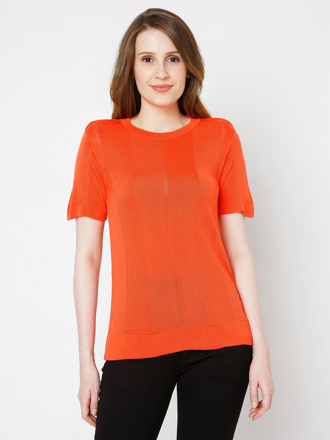Orange Textured Knit Top