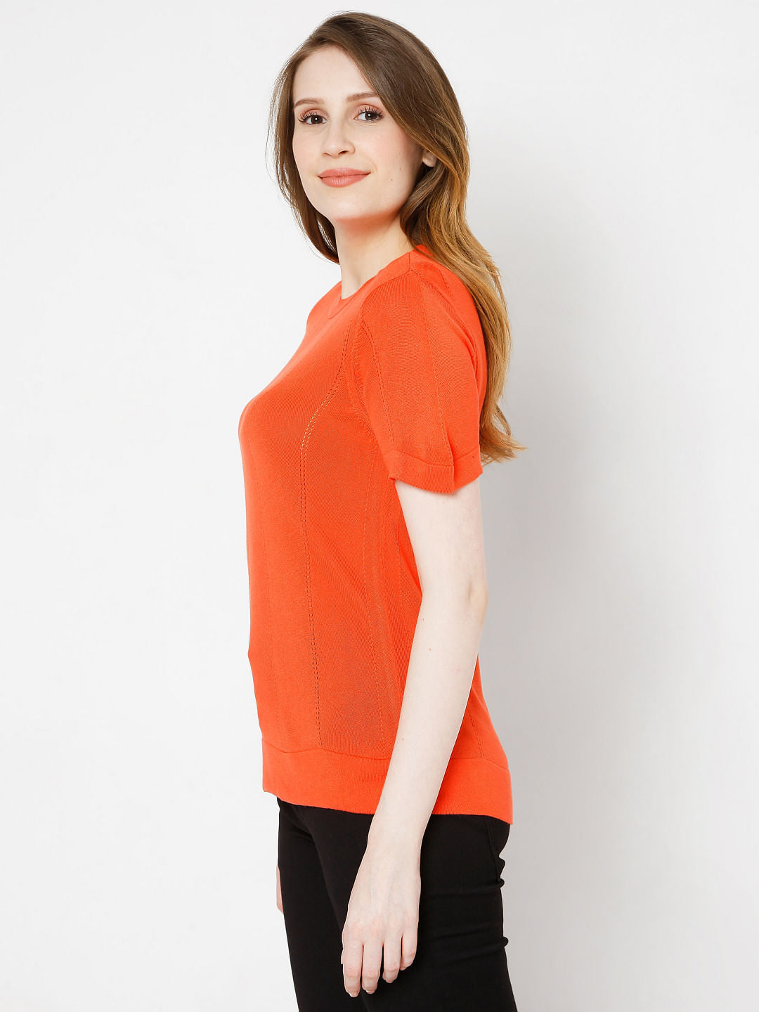 Orange Textured Knit Top