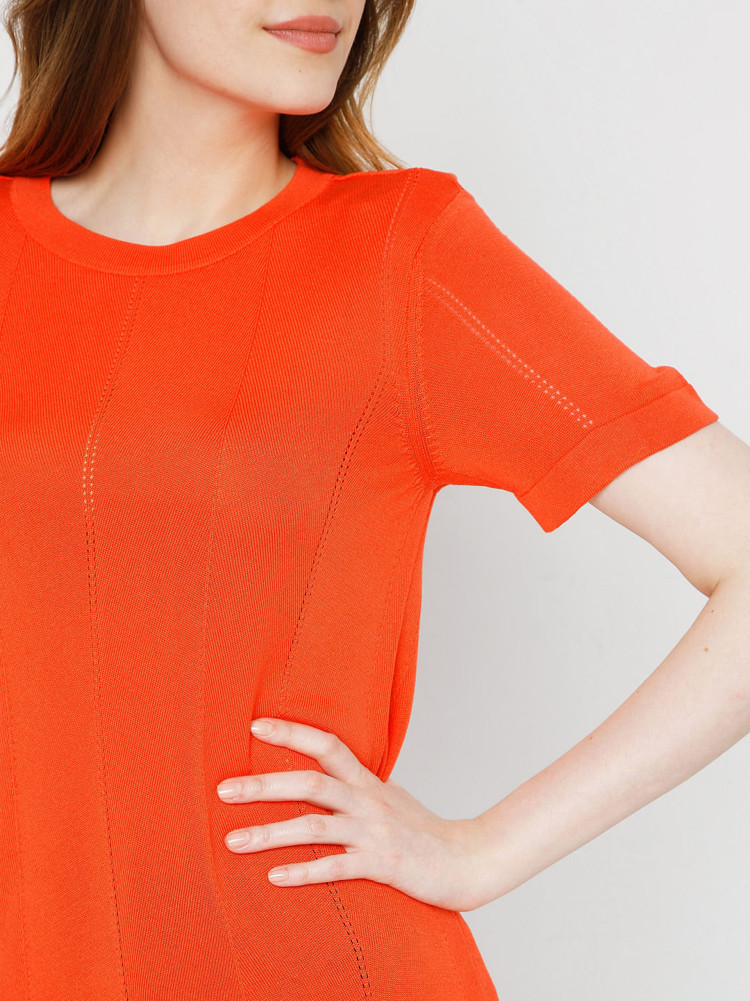 Orange Textured Knit Top