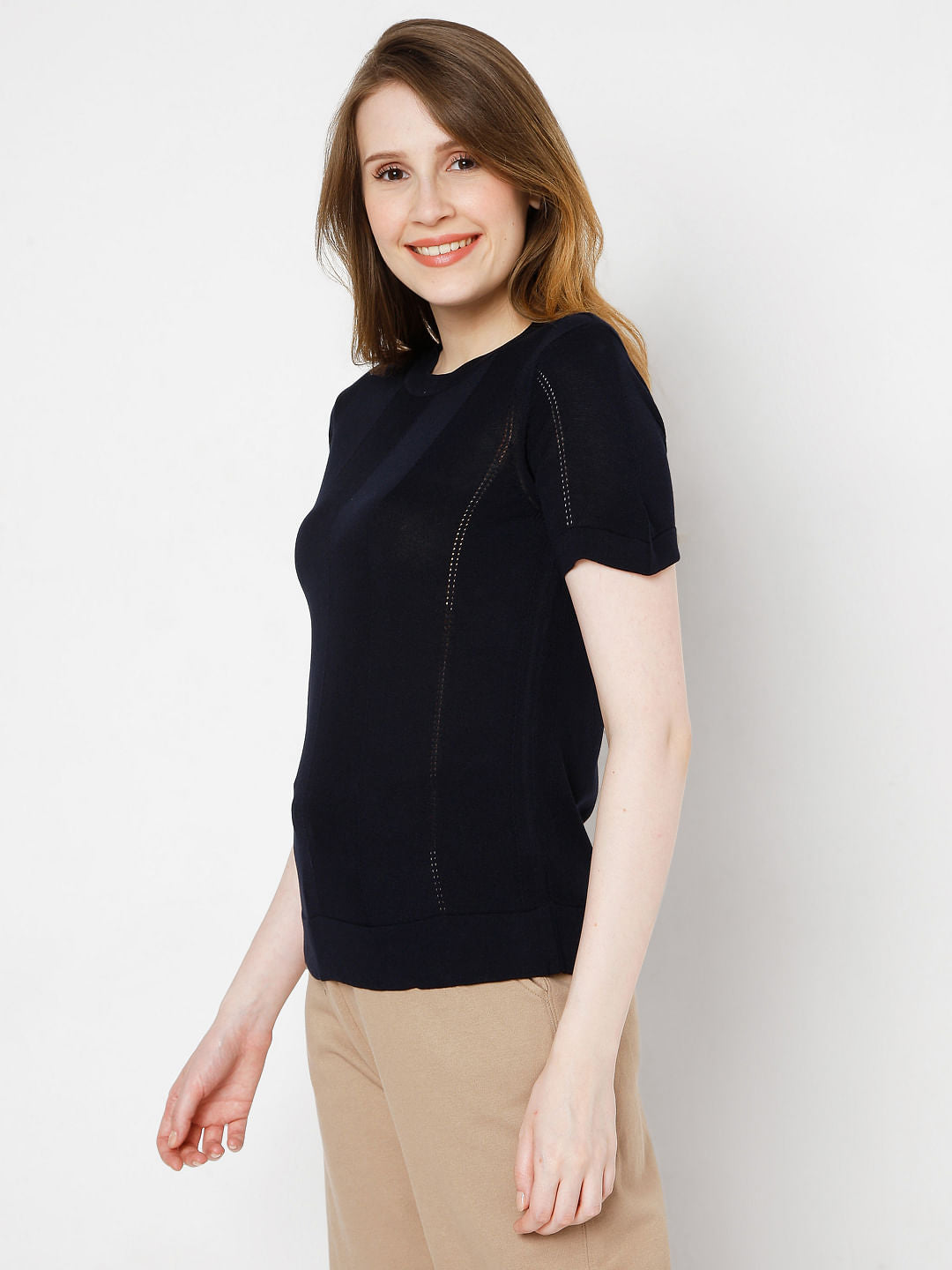 Navy Blue Textured Knit Top