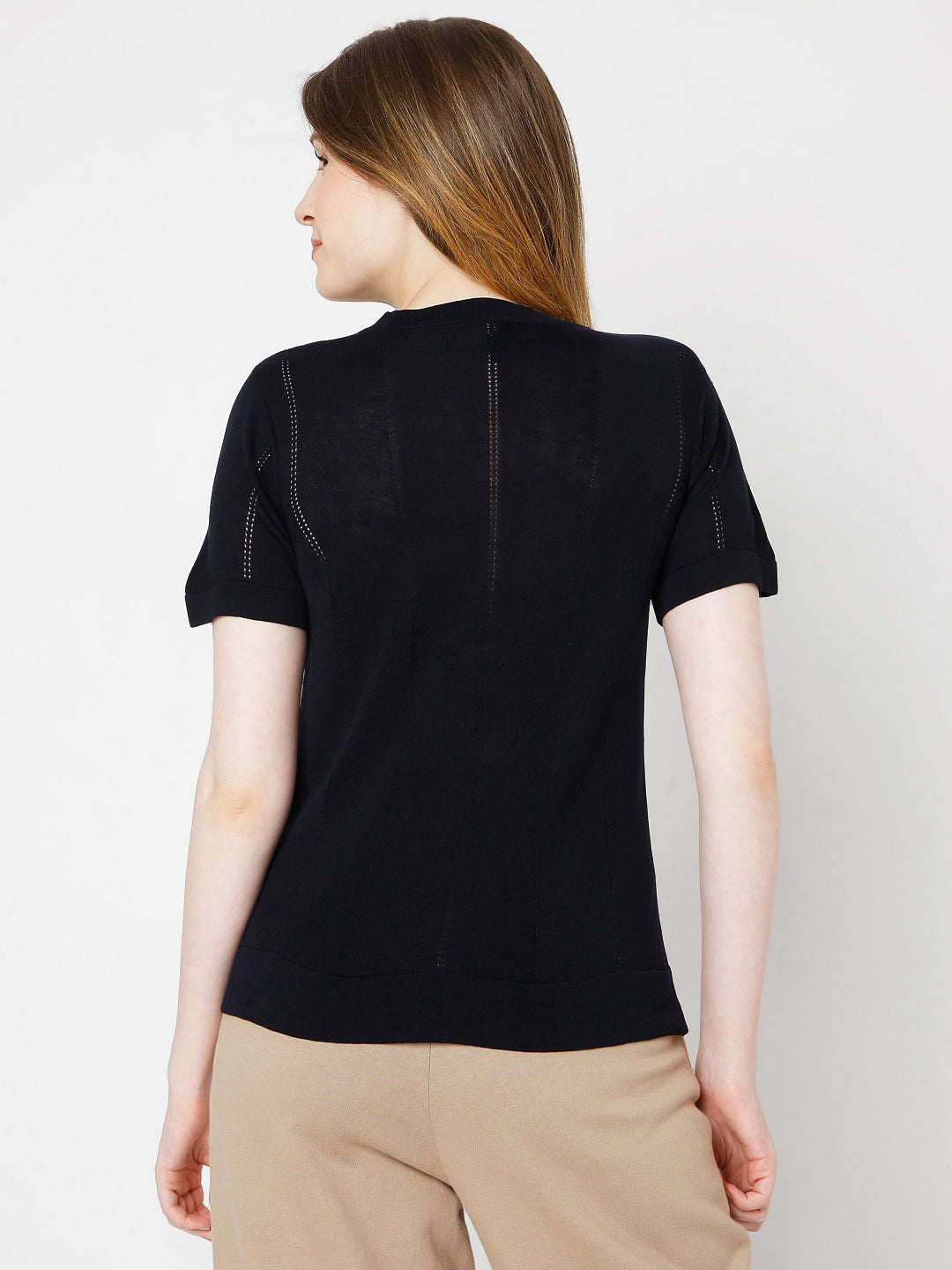 Navy Blue Textured Knit Top