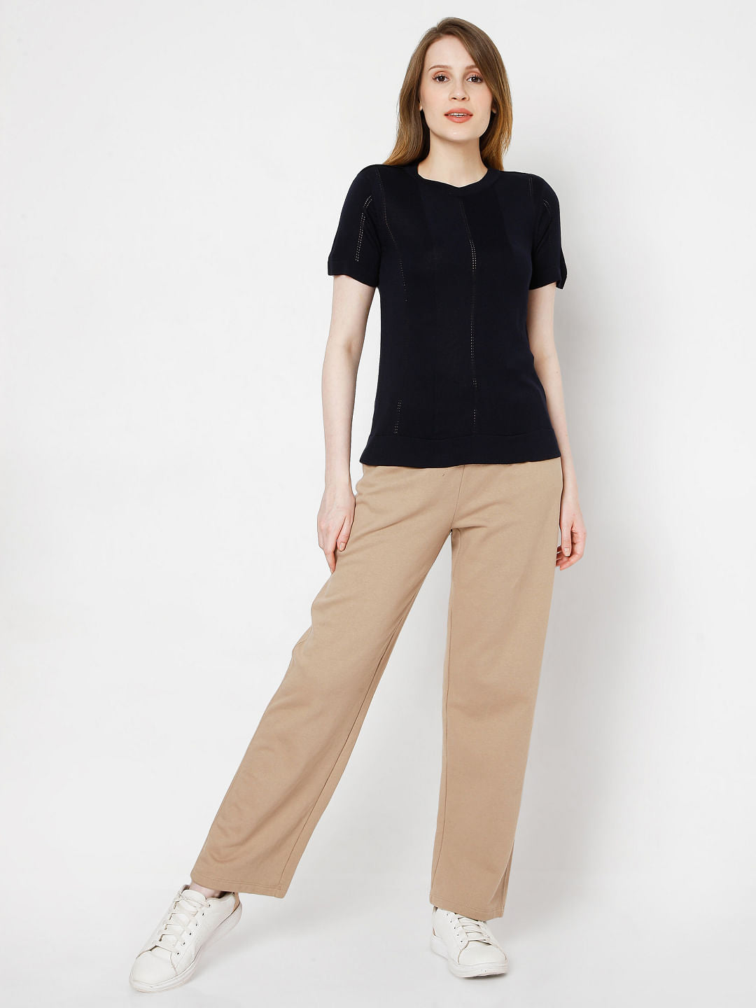 Navy Blue Textured Knit Top