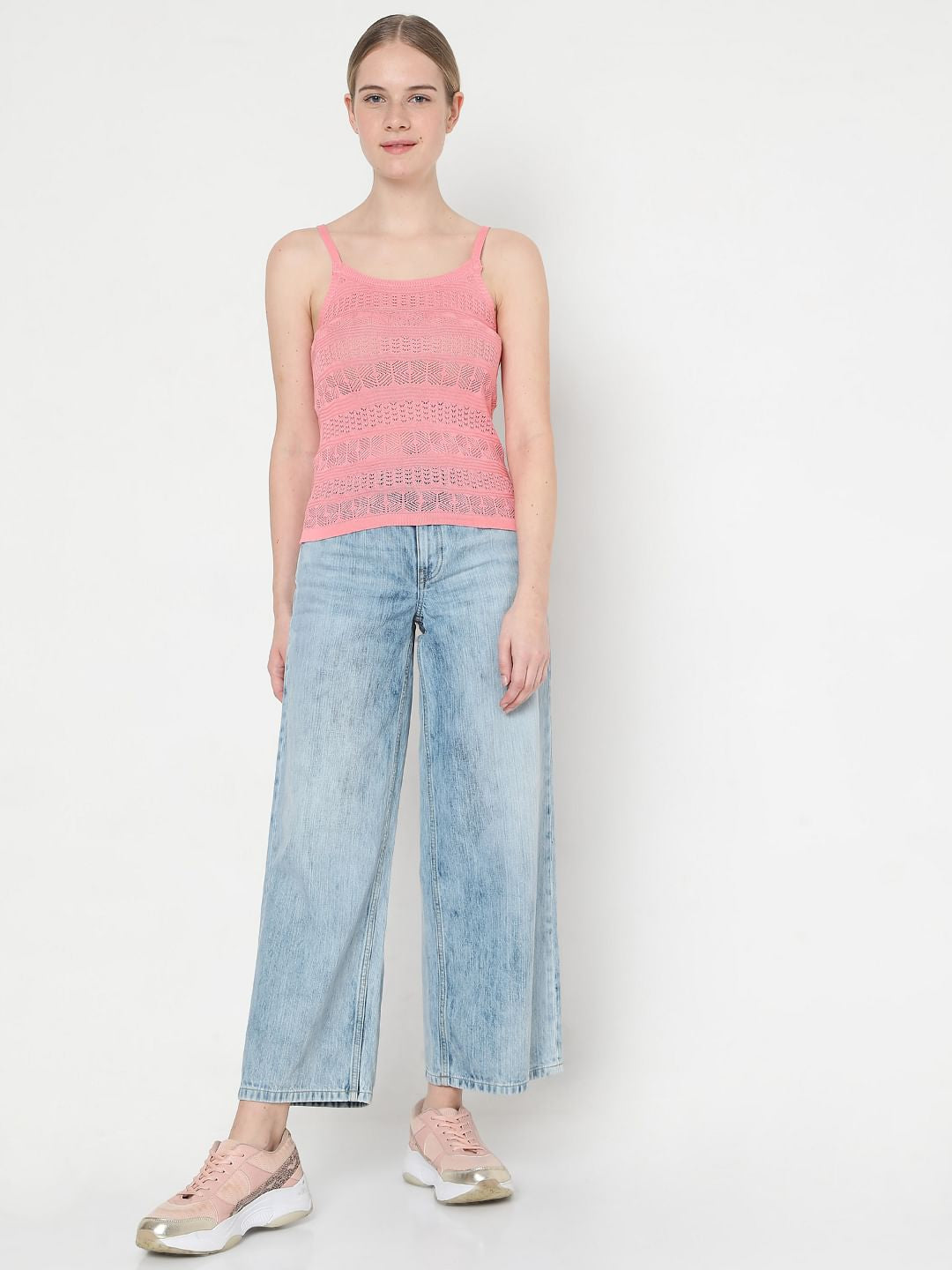 Pink Crochet Knit Top