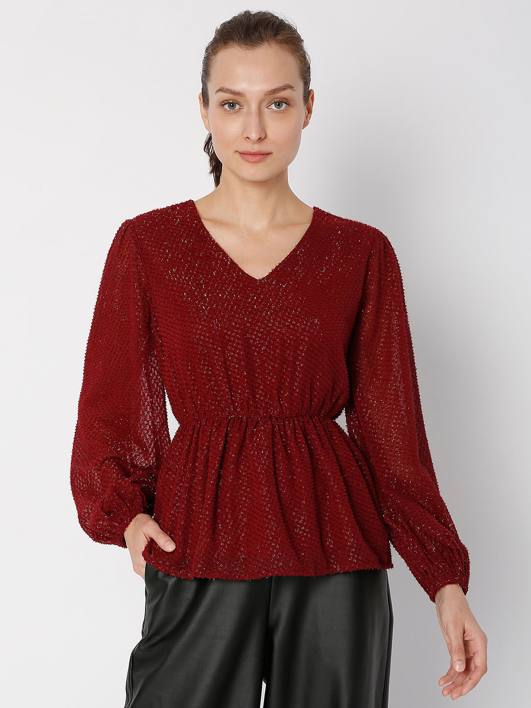 Maroon V-Neck Top