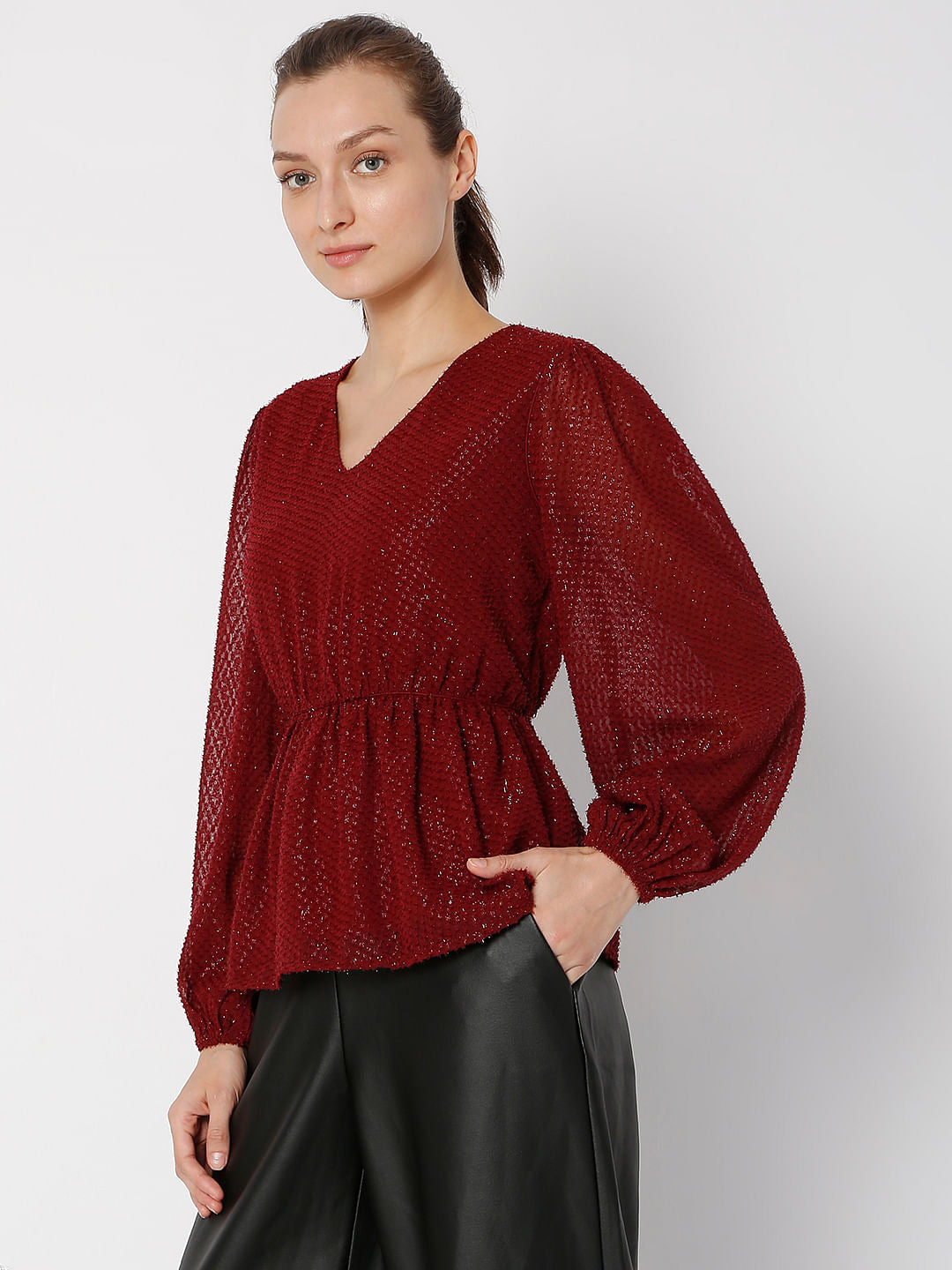 Maroon V-Neck Top
