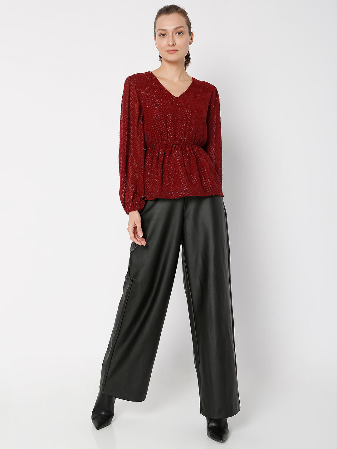 Maroon V-Neck Top