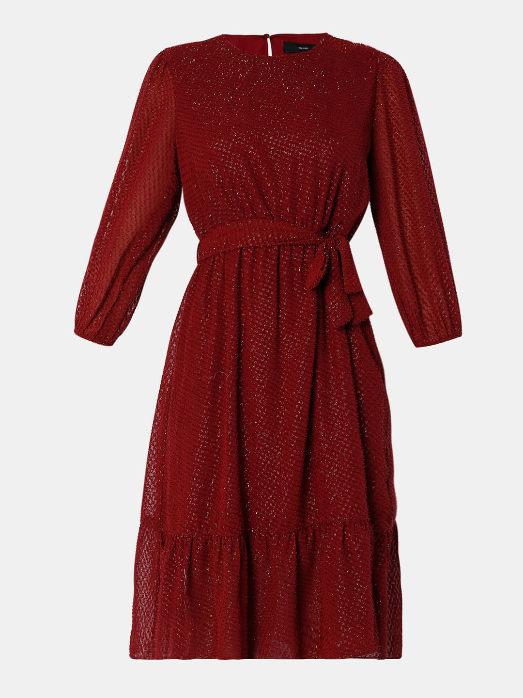 Maroon Tiered Midi Dress
