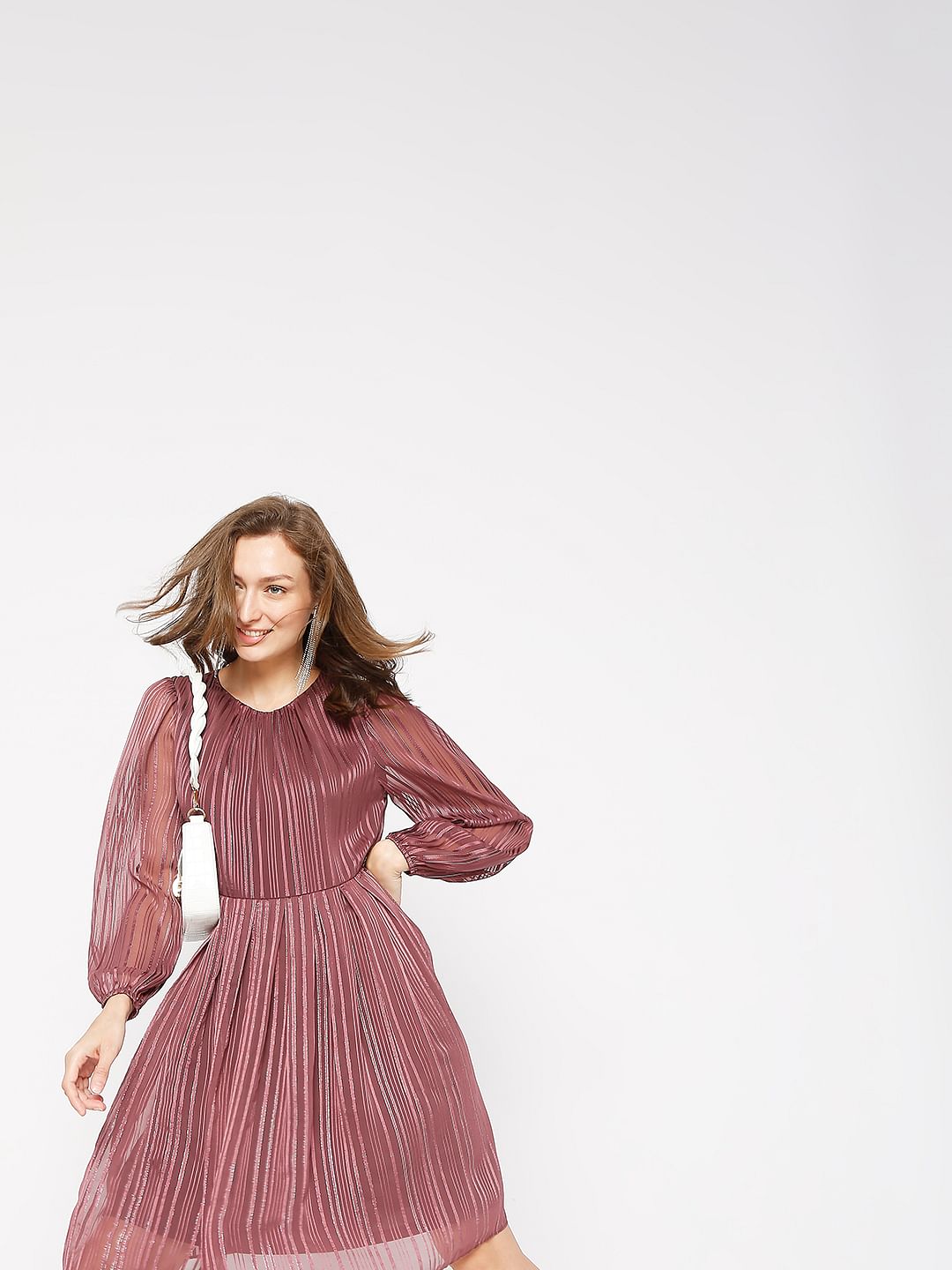 Violet Striped Fit & Flare Dress