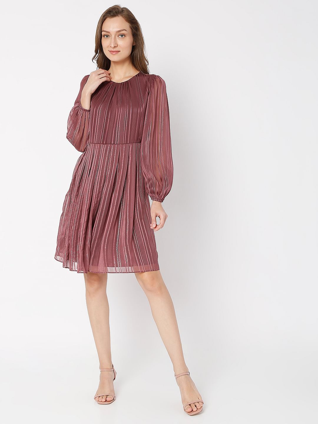 Violet Striped Fit & Flare Dress