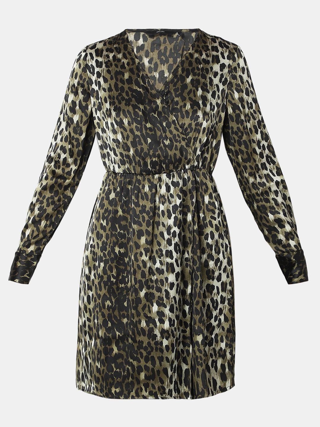 Green Animal Print Wrap Dress