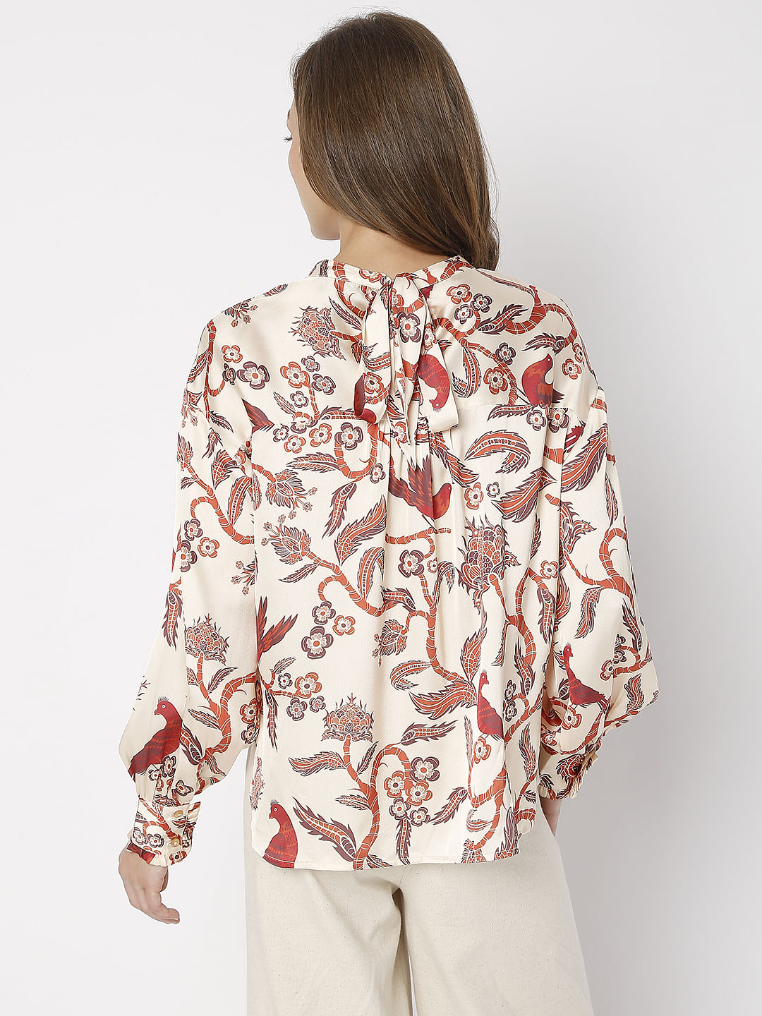 Beige Abstract Print Top