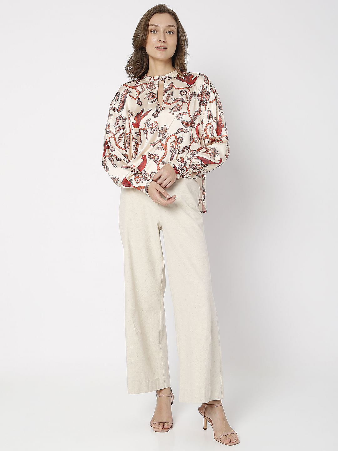 Beige Abstract Print Top