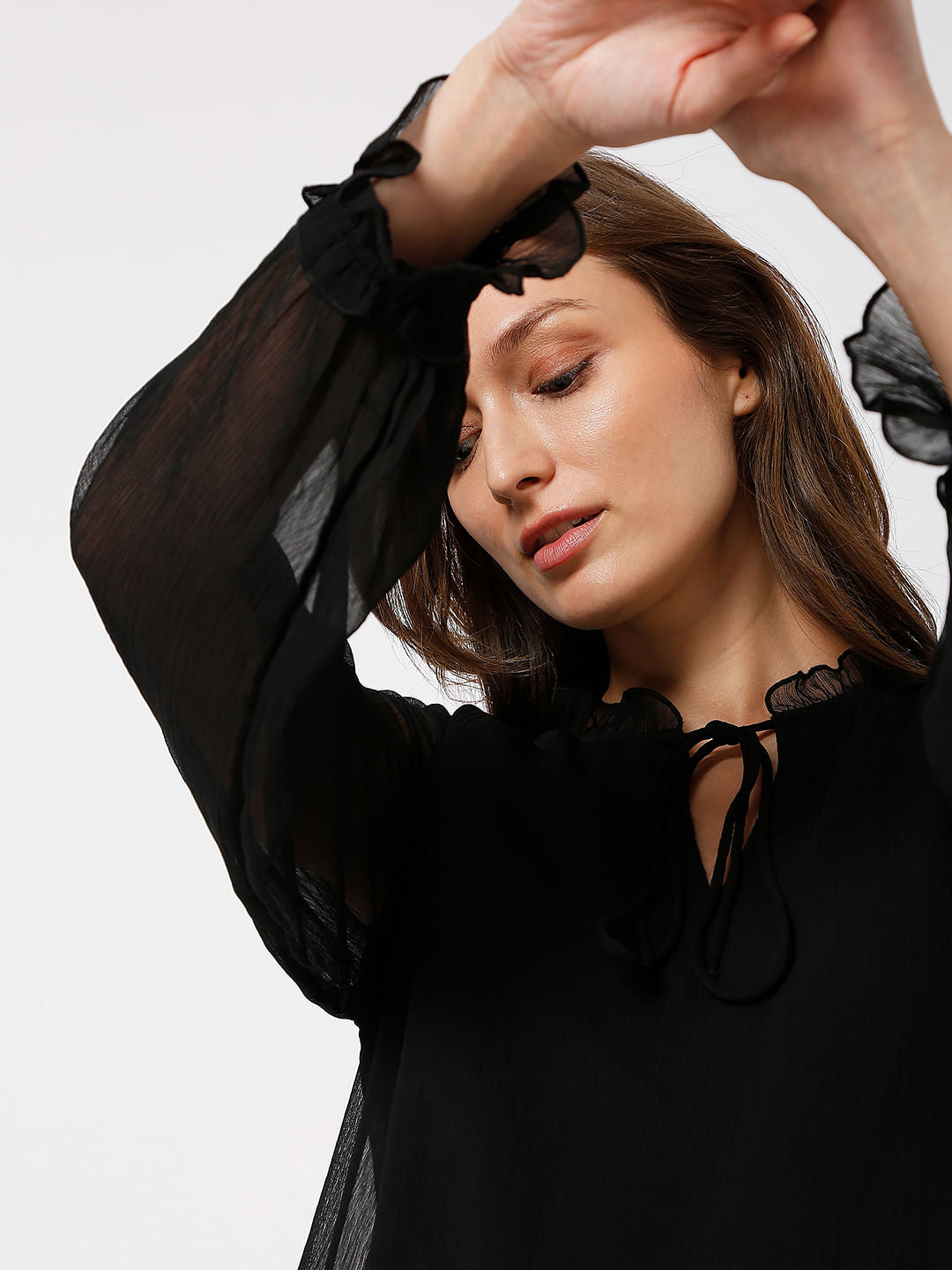 Black Ruffle Sheer Top