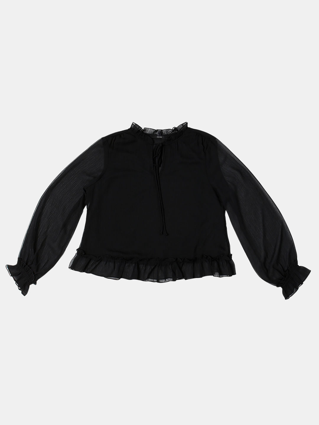 Black Ruffle Sheer Top