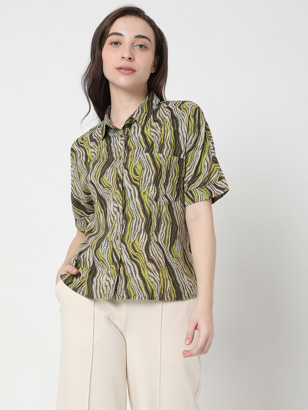 Green Abstract Print Shirt