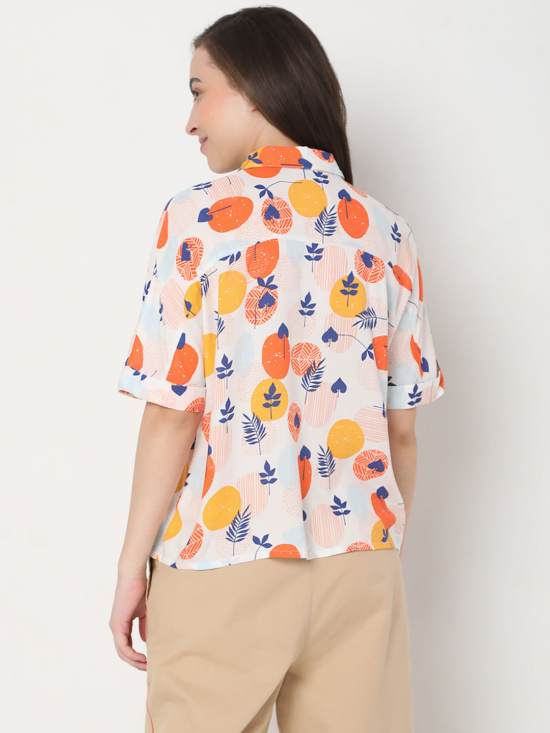 White Geometric Print Shirt