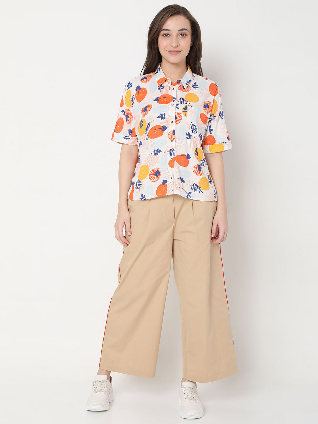 White Geometric Print Shirt