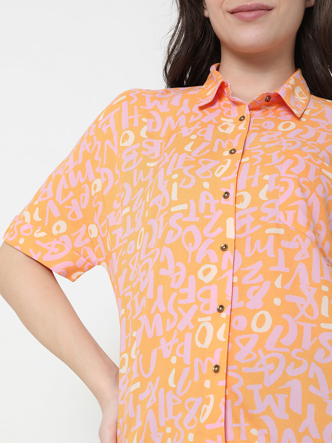 Orange Typographic Print Shirt