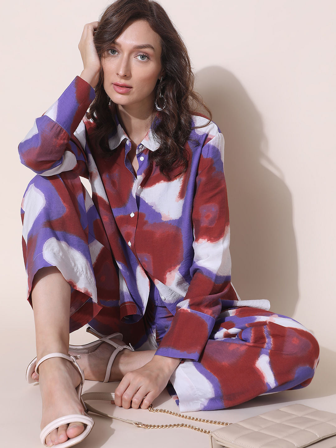 Multi-Coloured Abstract Print Co-Ord Set Shirt