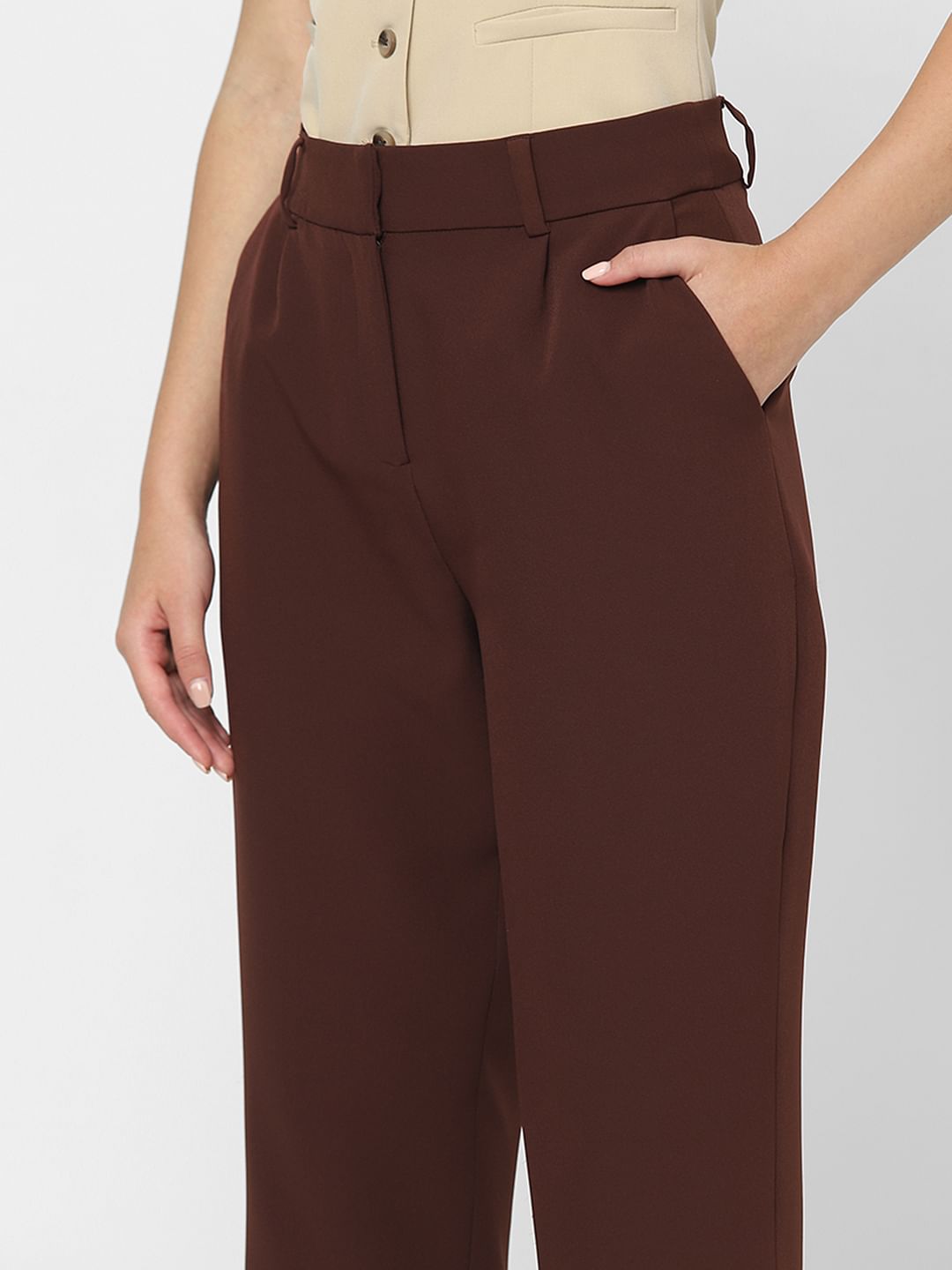 Dark Brown High Rise Tapered Fit Pants