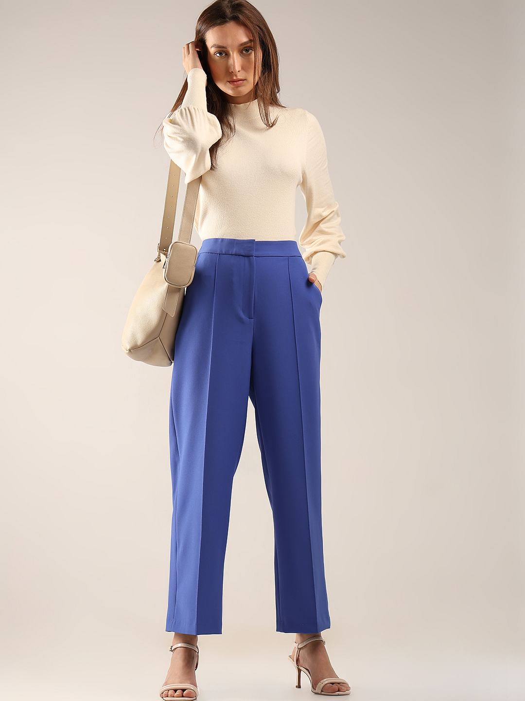 Blue High Rise Straight Fit Pants