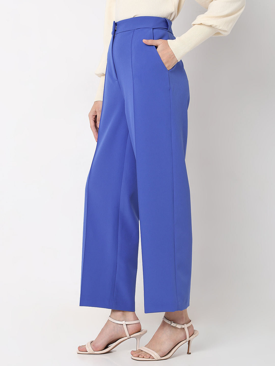 Blue High Rise Straight Fit Pants