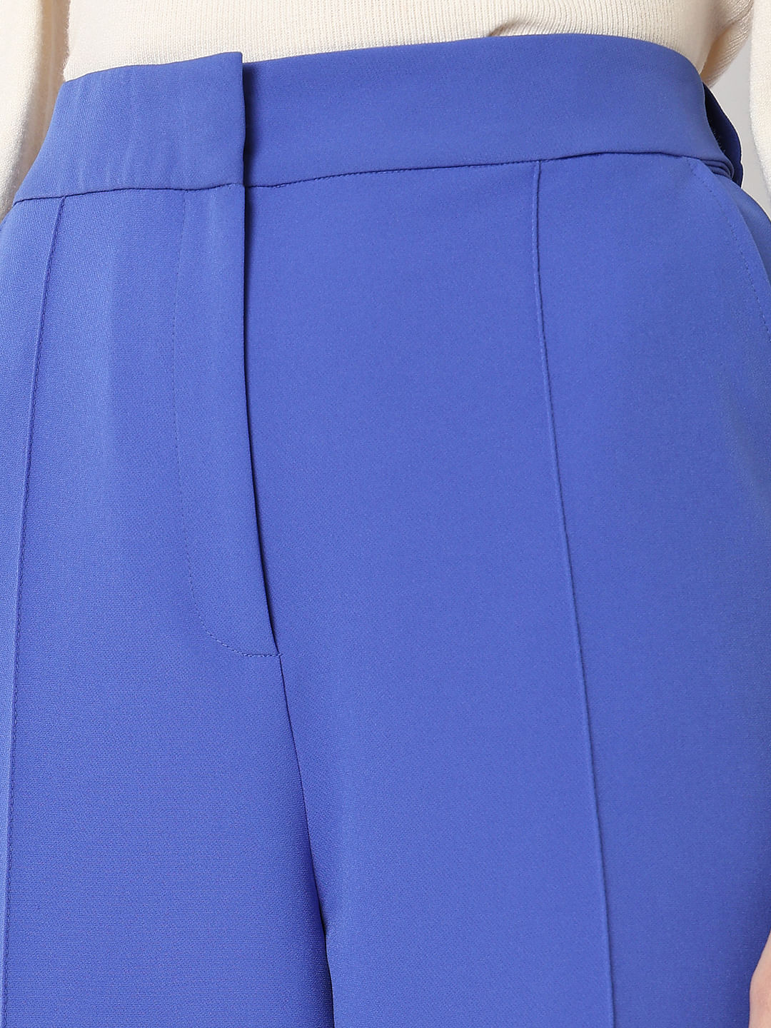 Blue High Rise Straight Fit Pants