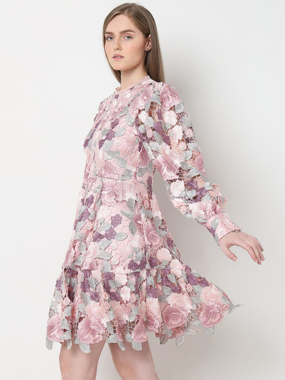 MARQUEE Pink Floral Lace Fit & Flare Dress
