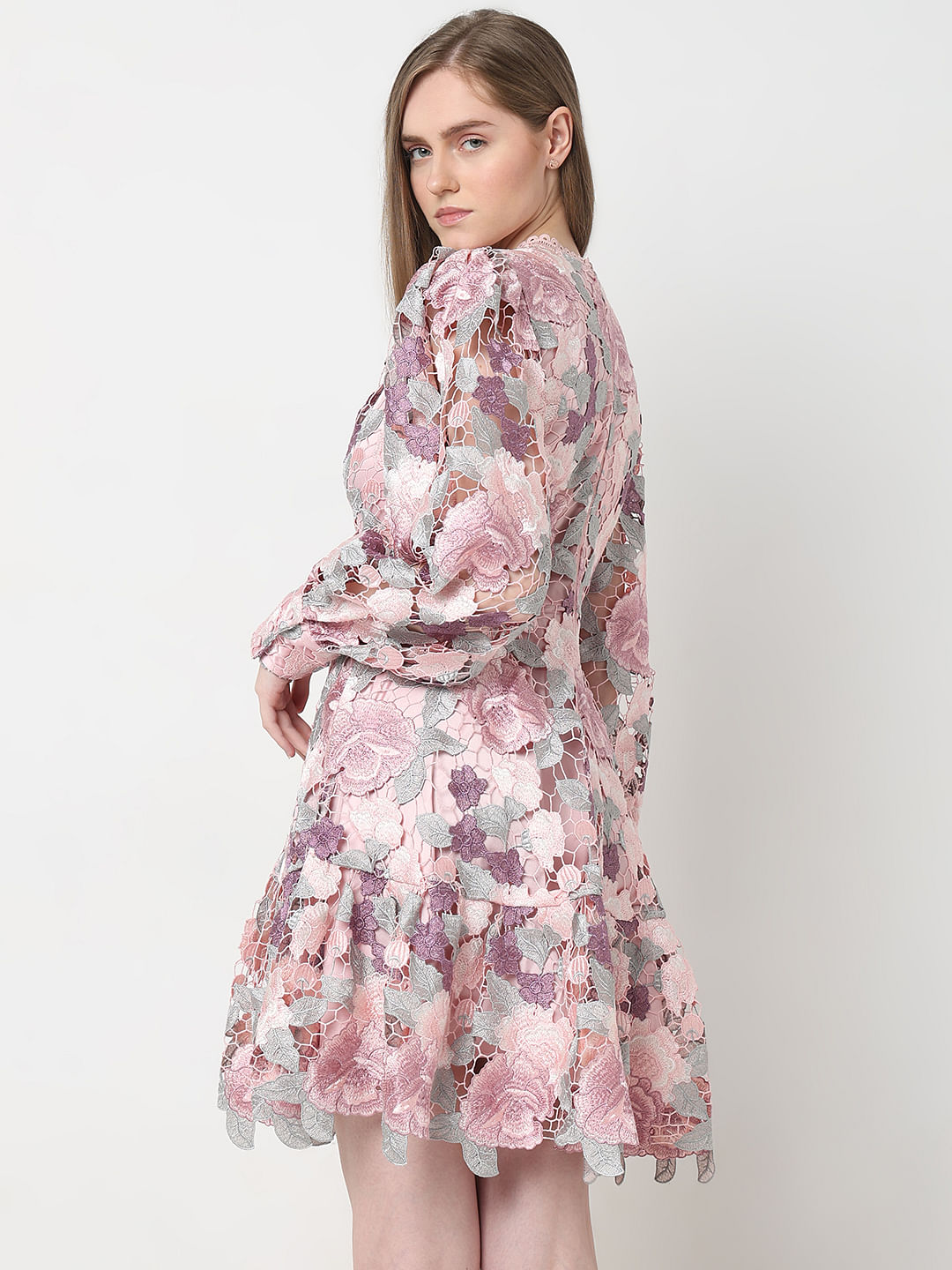 Marquee Pink Floral Lace Fit & Flare Dress