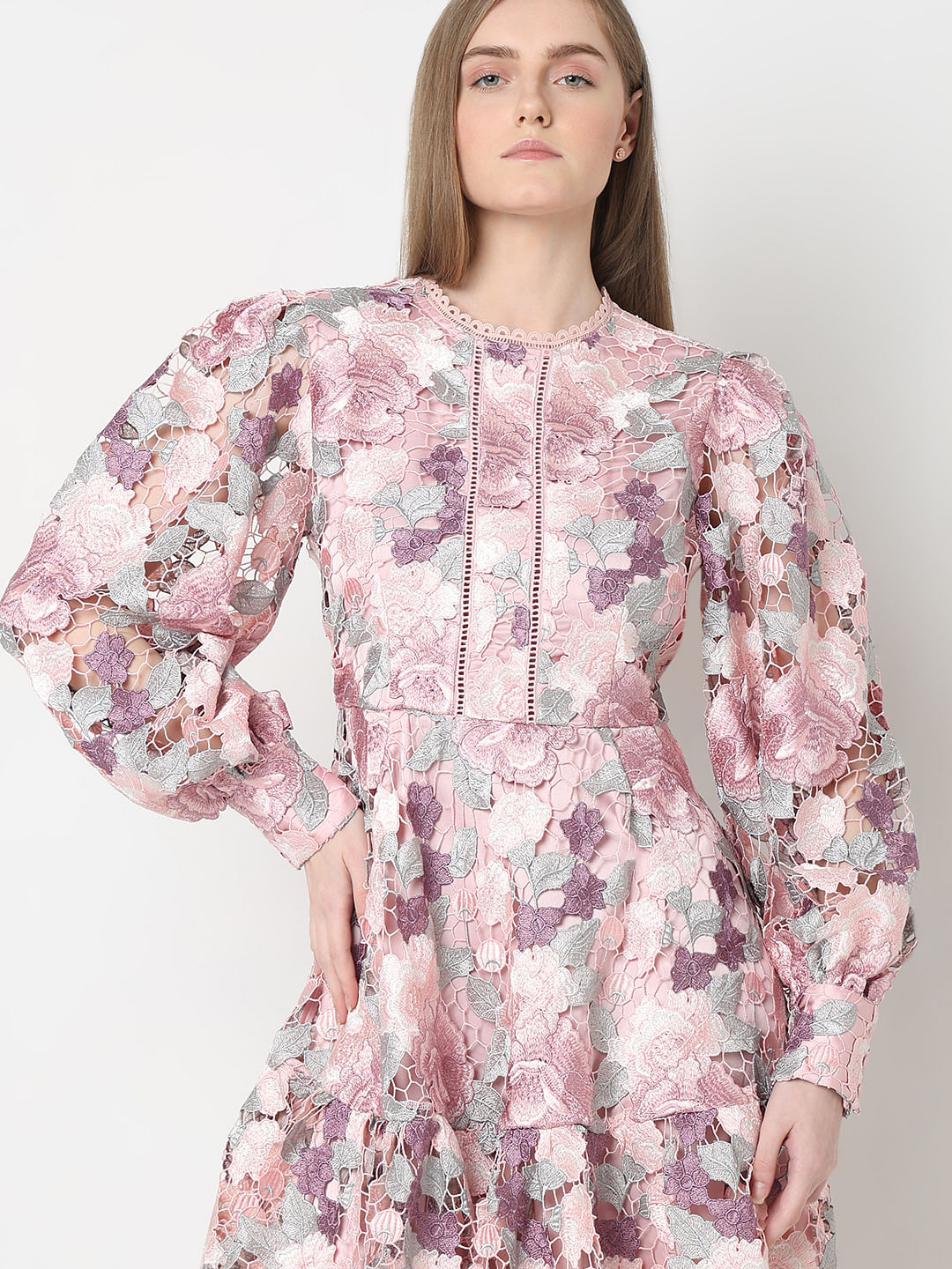 Marquee Pink Floral Lace Fit & Flare Dress