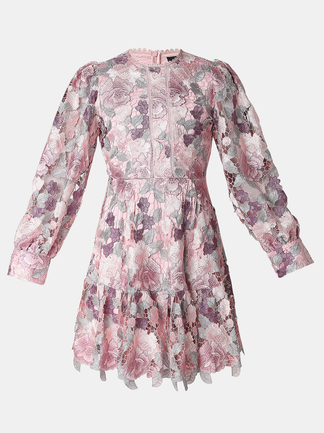 Marquee Pink Floral Lace Fit & Flare Dress