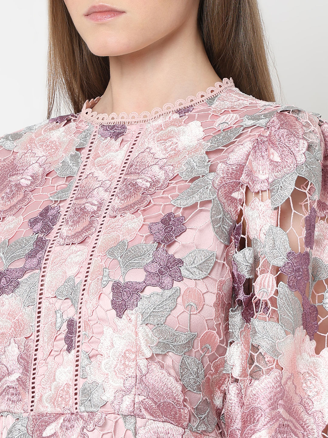 Marquee Pink Floral Lace Fit & Flare Dress