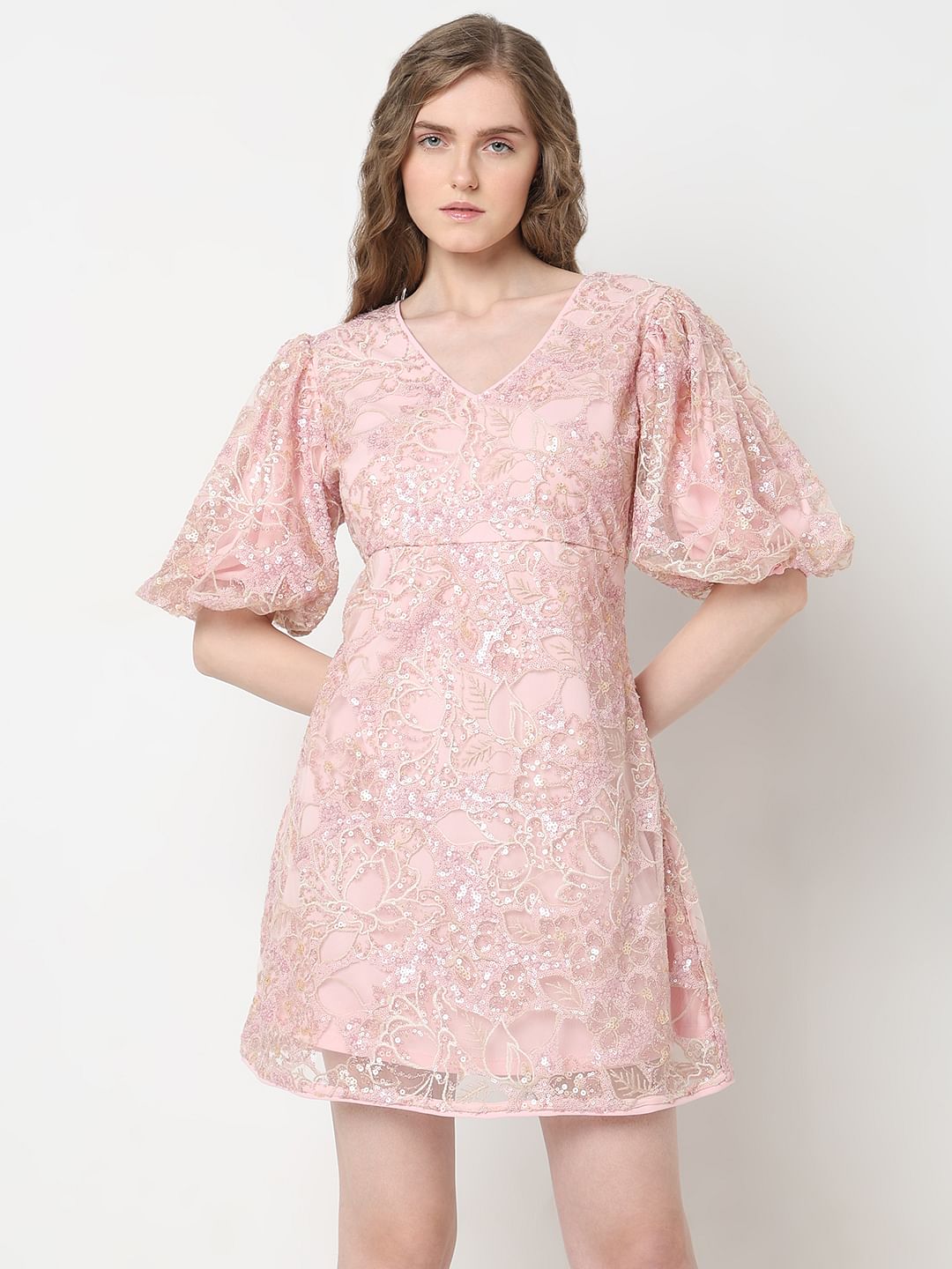 Marquee Light Pink Sequin Fit & Flare Dress
