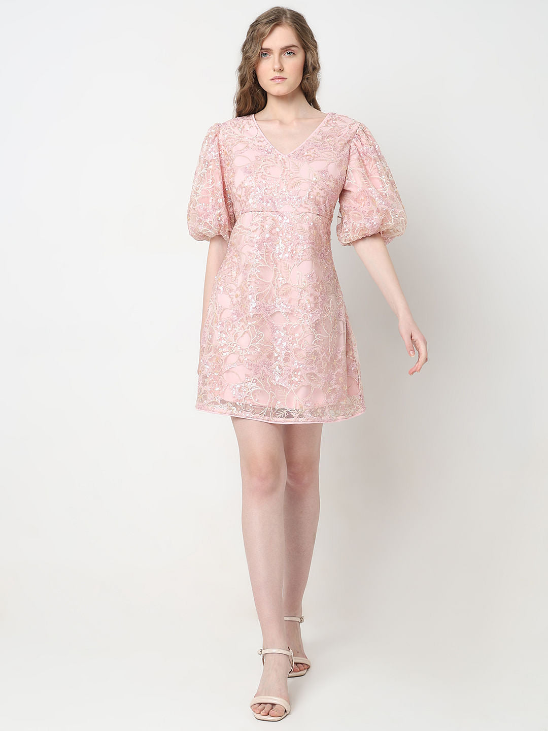 Marquee Light Pink Sequin Fit & Flare Dress