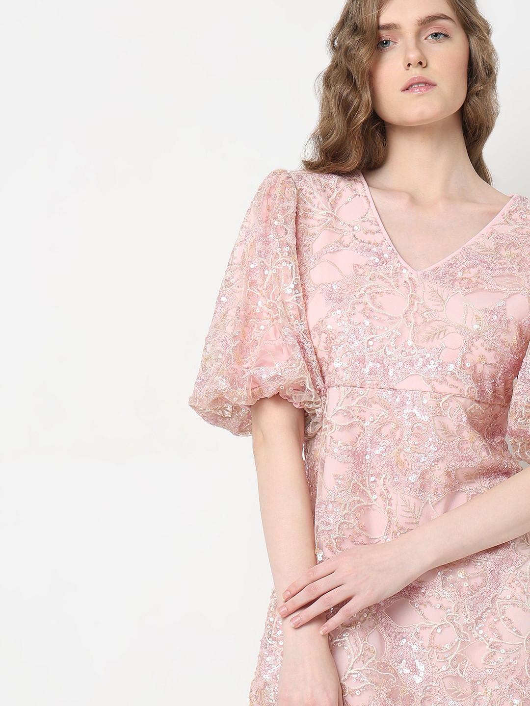 Marquee Light Pink Sequin Fit & Flare Dress