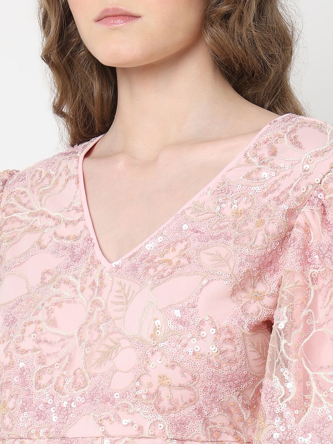 Marquee Light Pink Sequin Fit & Flare Dress