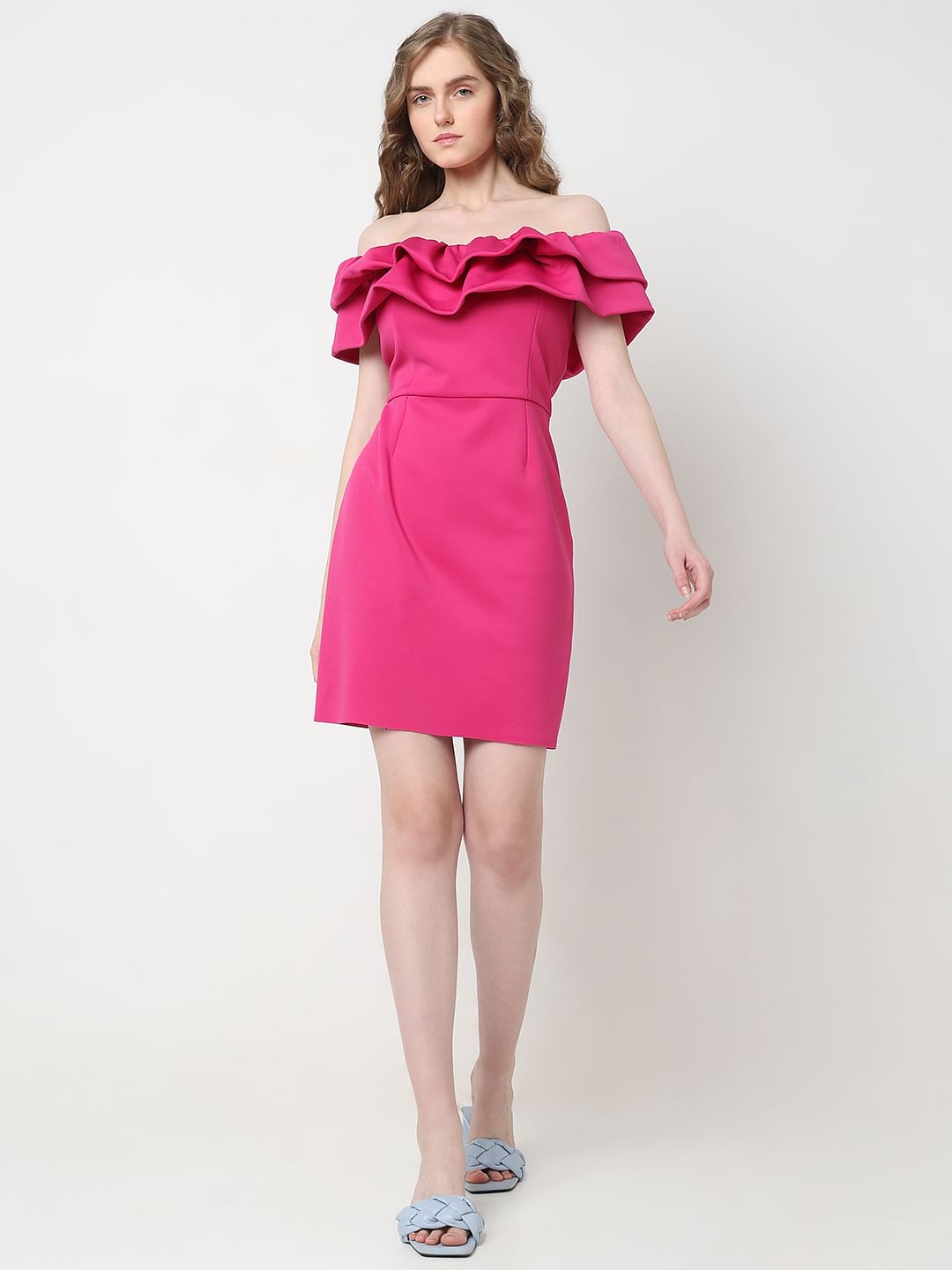 Marquee Hot Pink Bodycon Off-Shoulder Dress