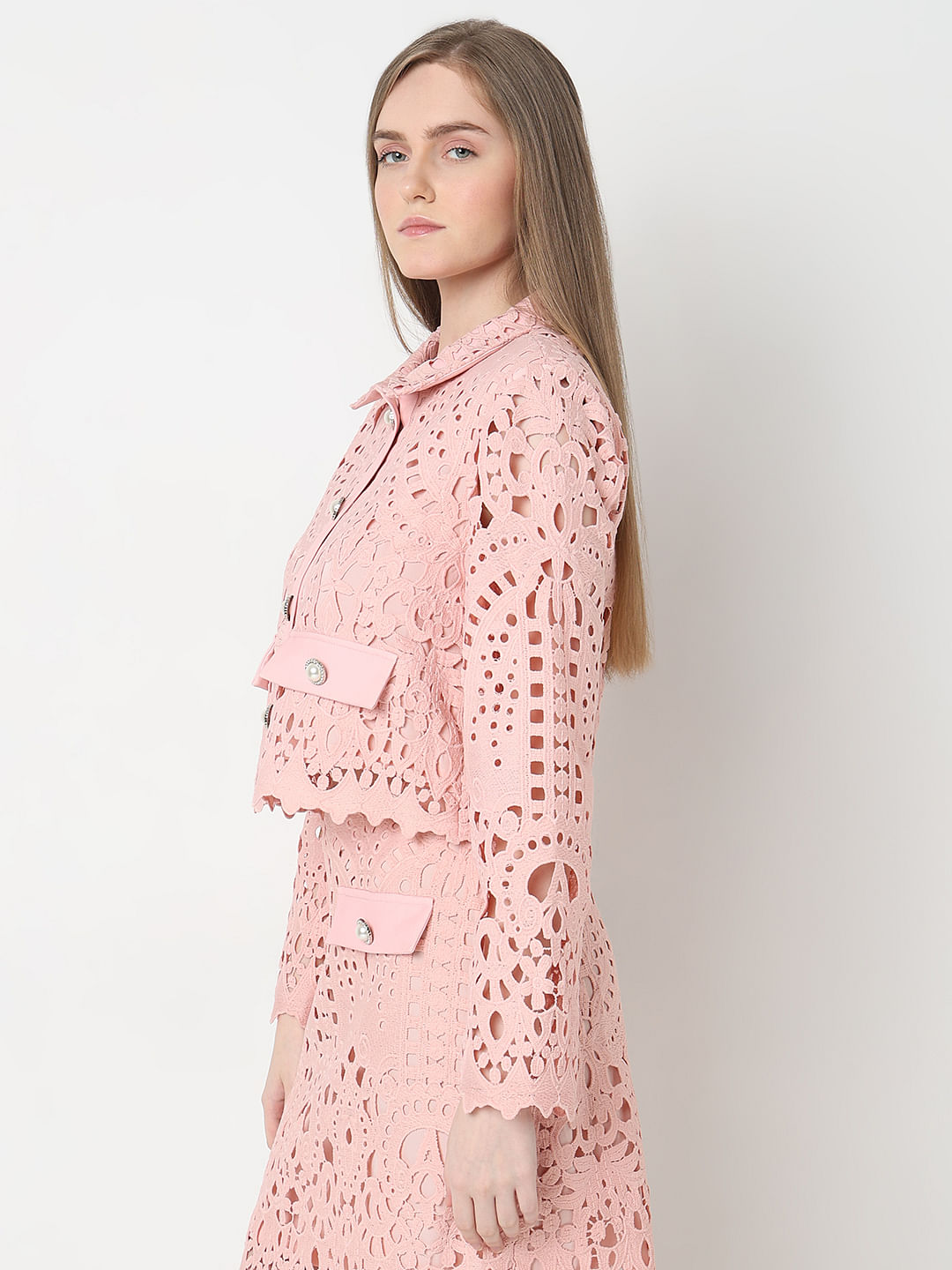 Marquee Pink Floral Lace Co-Ord Set Shirt