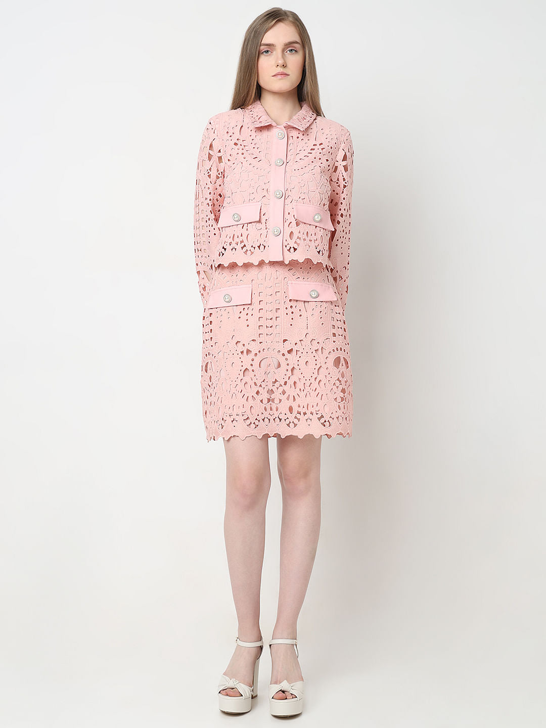 Marquee Pink Floral Lace Co-Ord Set Shirt