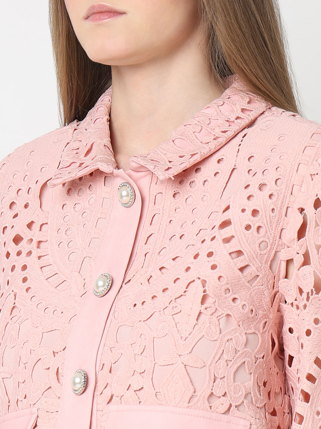 MARQUEE Pink Floral Lace Co-ord Set Shirt