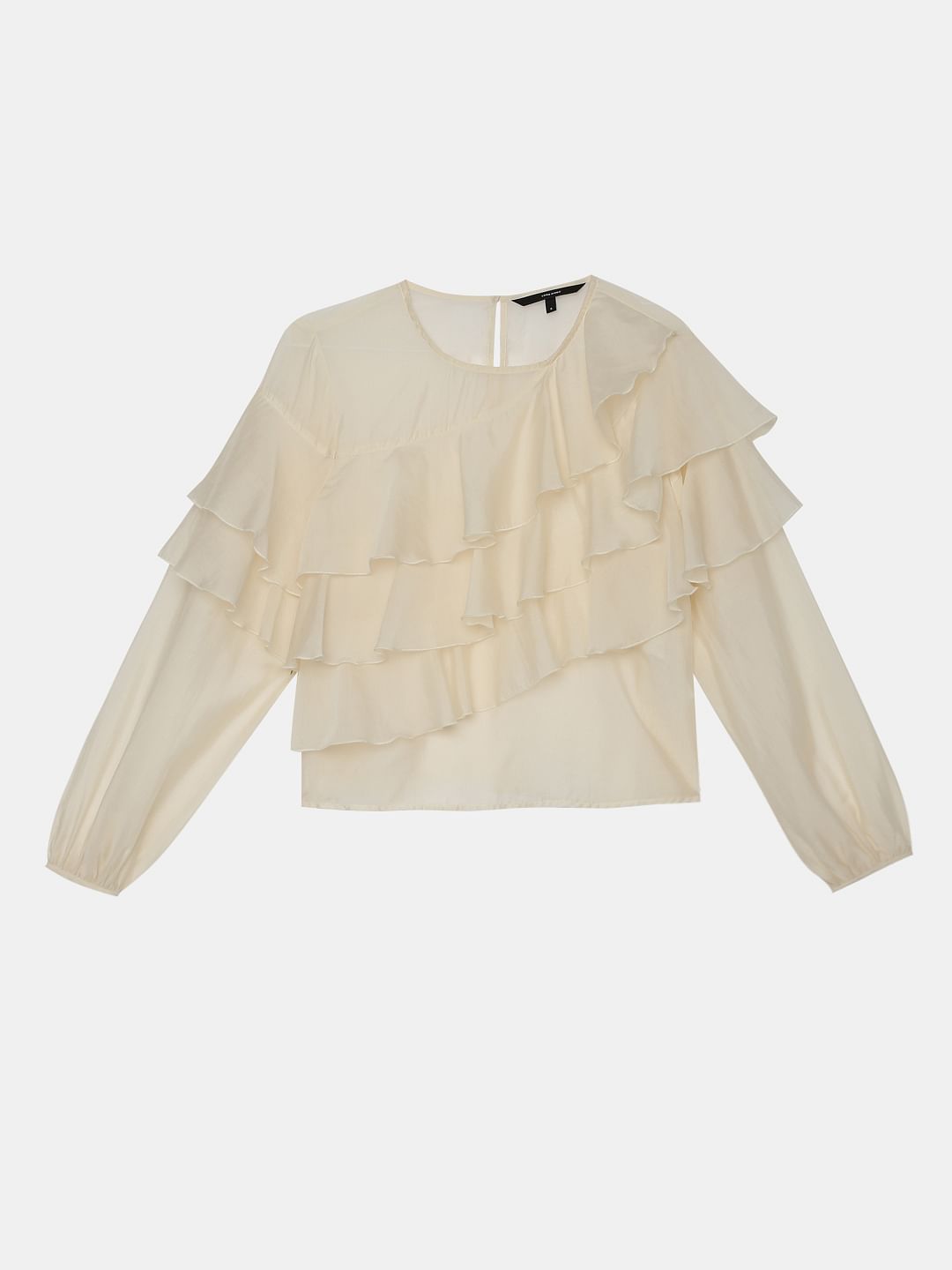 Cream Ruffle Semi Sheer Top