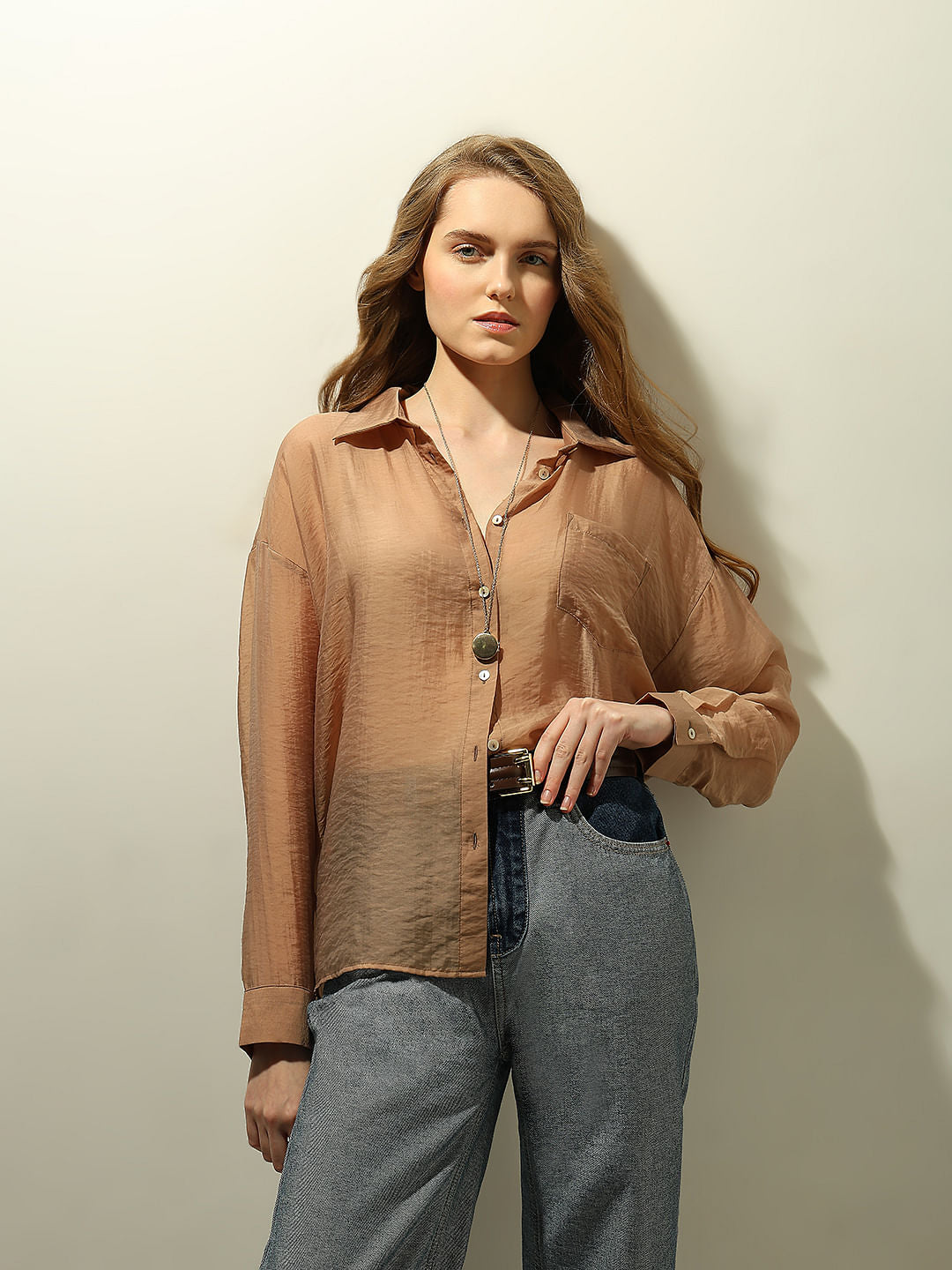 Brown Semi Sheer Shirt