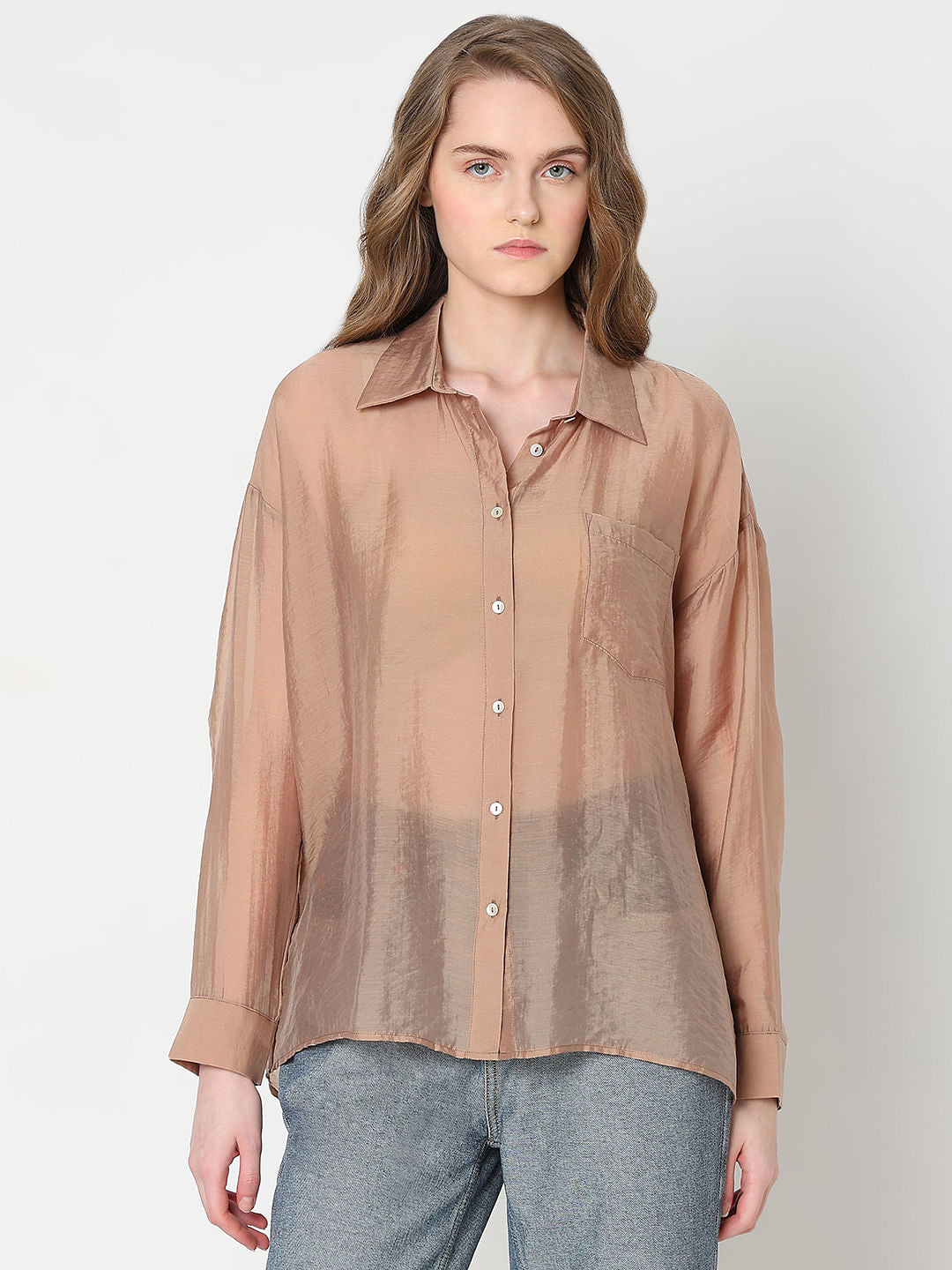 Brown Semi Sheer Shirt