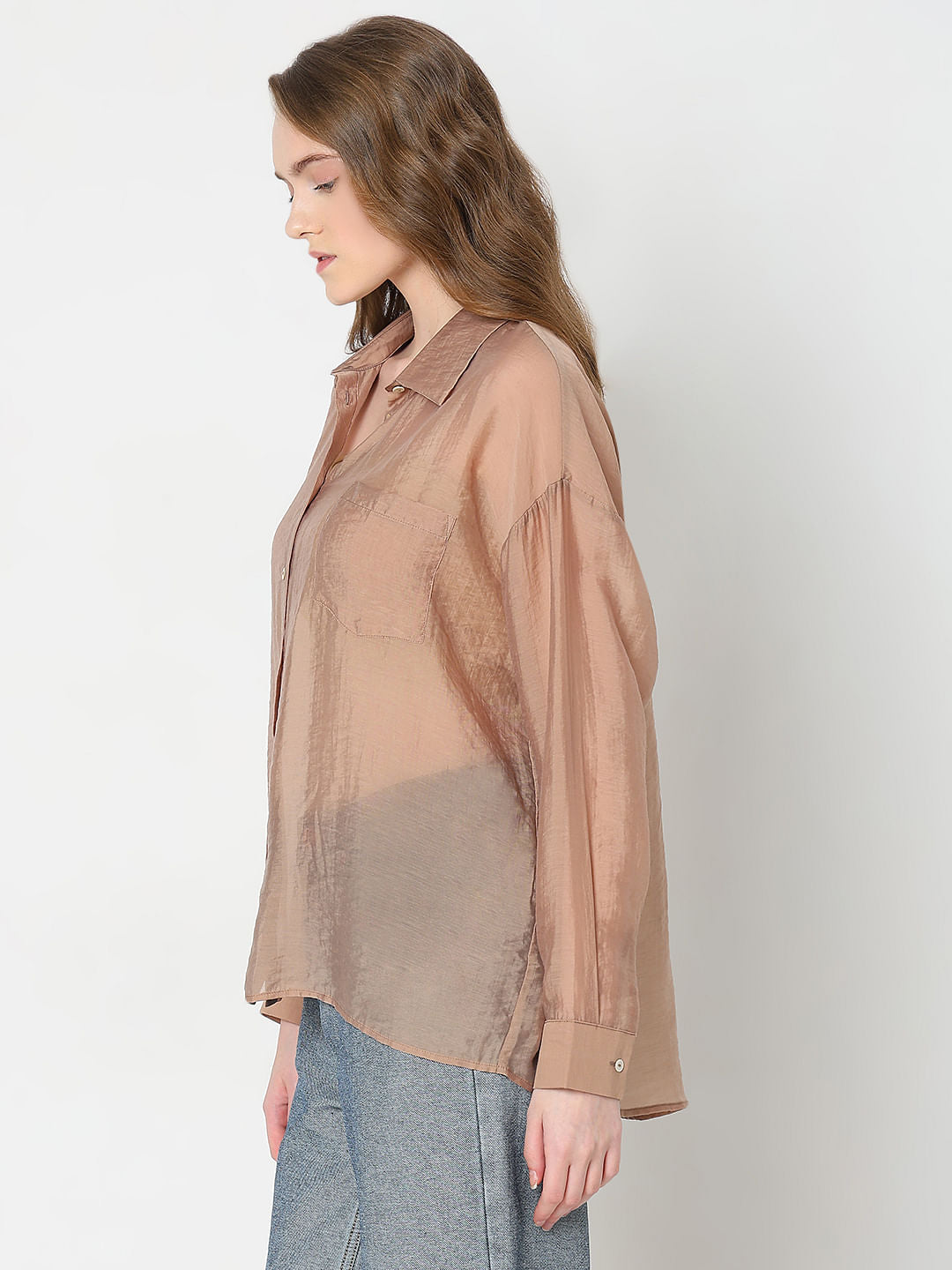 Brown Semi Sheer Shirt