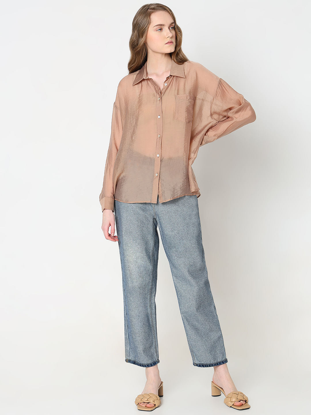 Brown Semi Sheer Shirt