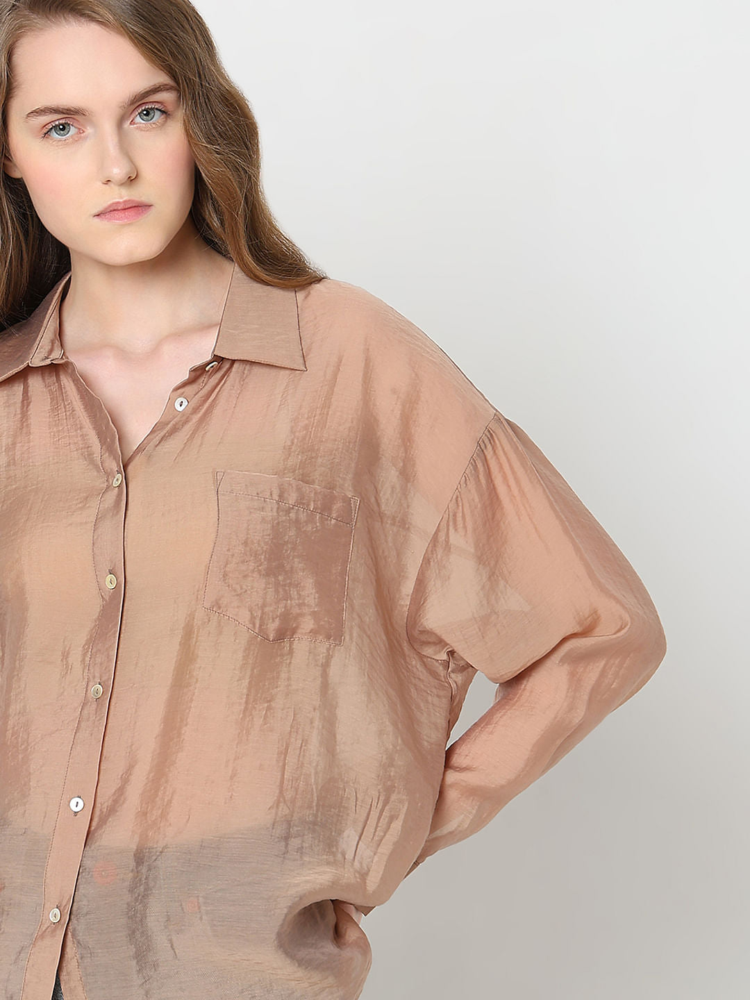 Brown Semi Sheer Shirt