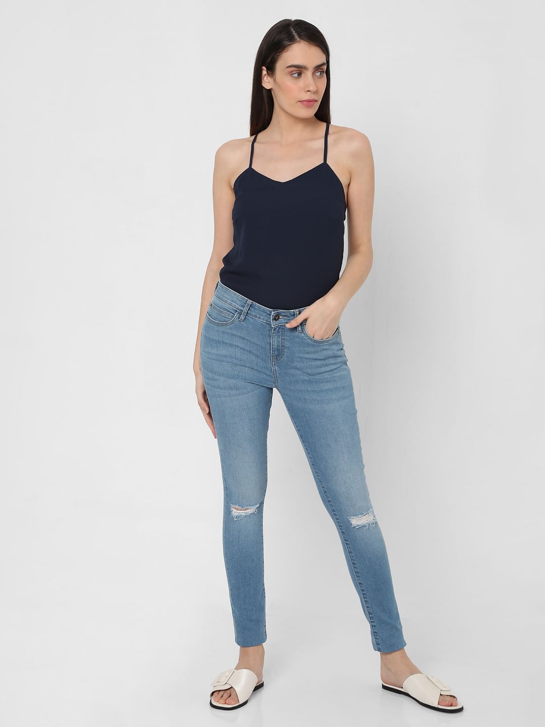 Blue Mid Rise Wendy Skinny Jeans