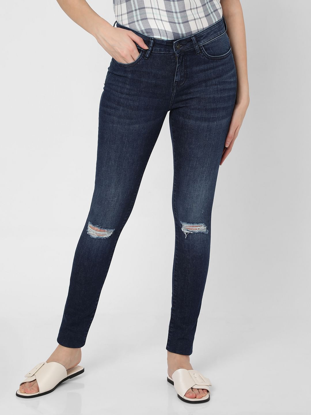 Blue Mid Rise Bootcut Jeans